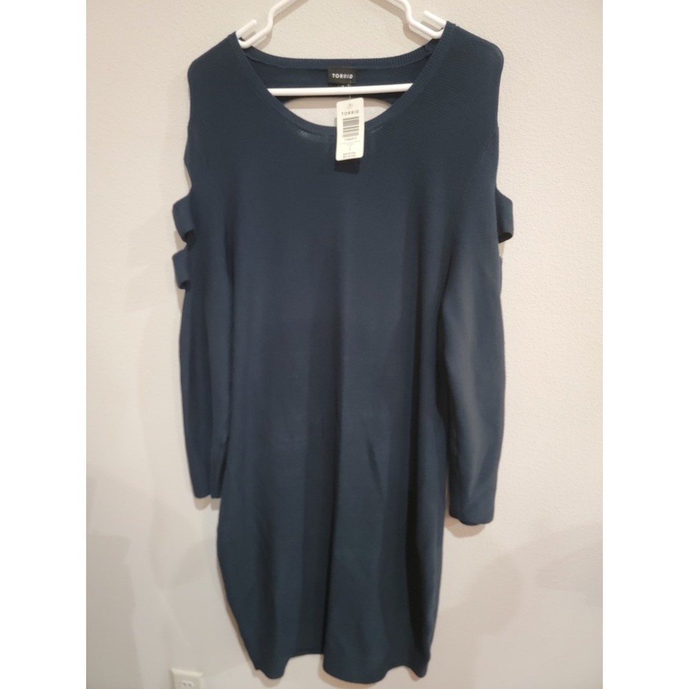 Torrid Sweater Dress Knit Blue Long Sleeve Cut Outs Strappy Women's 3 3X NWT